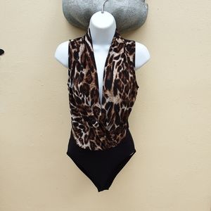 Leopard print blouse top leotard